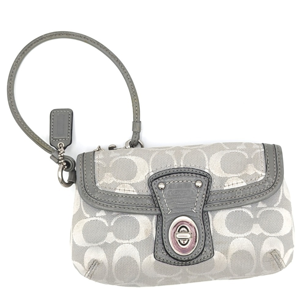 Vintage COACH Signature Jacquard Wristlet Leather Trim Zipper Turn Lock Closures